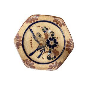 Vintage Signed Hand Painted Mexican Tonala Sandstone Pottery Decorative Plate